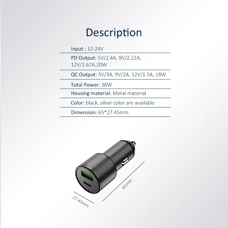 PD20W+QC18W Car charger